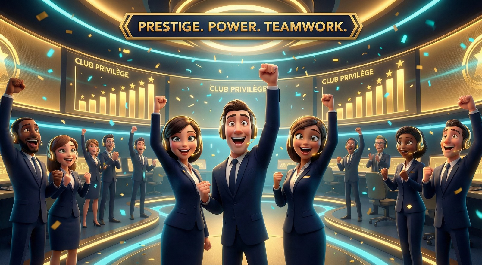 Équipe Call Center Animée